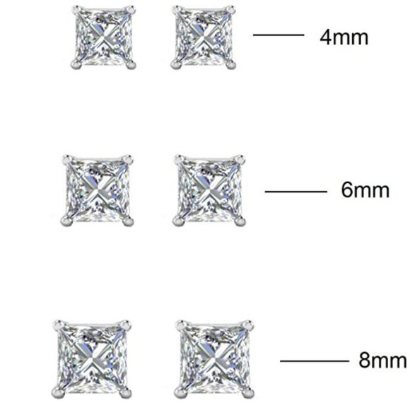 14K Gold Plated CZ Princess Cut Stud Earrings - Picture 2 of 4